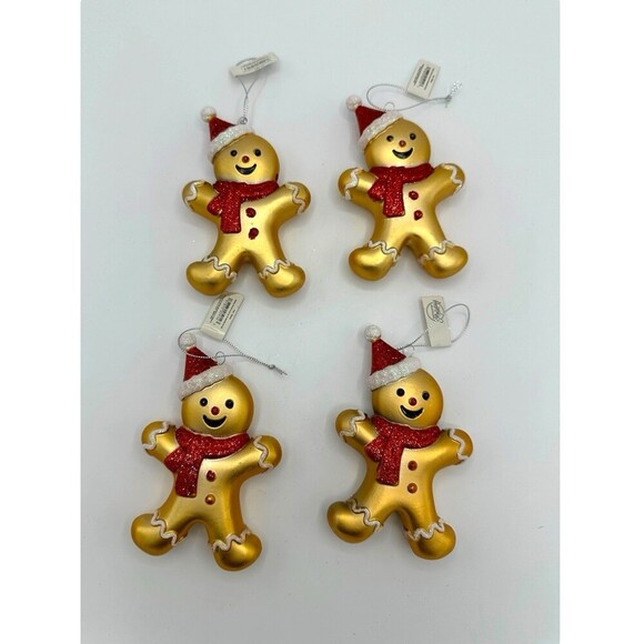 Gingerbread Man Santa Hat Ornaments Set of 4 - Picture 1 of 3